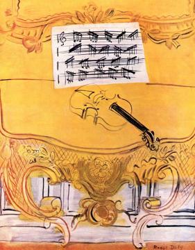 Yellow Console With Violin Artwork by Raoul Dufy