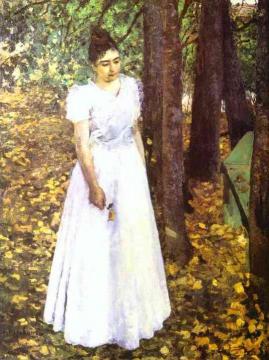 Young Woman in a Garden. Artwork by Constantin Alexeevich Korovin