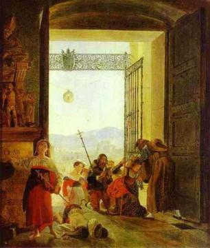 Pilgrims at the Entrance of the Lateran Basilica Artwork by Karl Pavlovich Bryullov