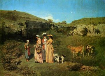 The Young Ladies of the Village Artwork by Gustave Courbet