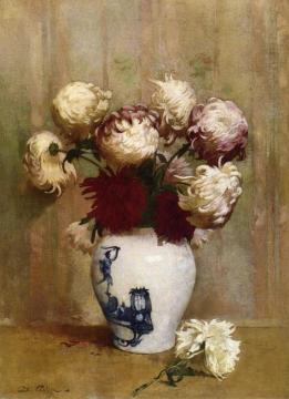 Mums in an Oriental Vase Artwork by Emil Carlsen