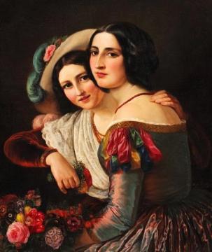 Two Young Italian Women Dressed For The Carnival Artwork by Elisabeth Jerichau-Baumann