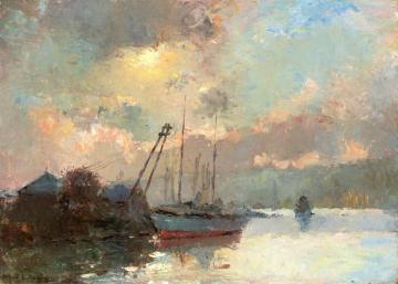 Near Rouen, Sunset Artwork by Albert Lebourg