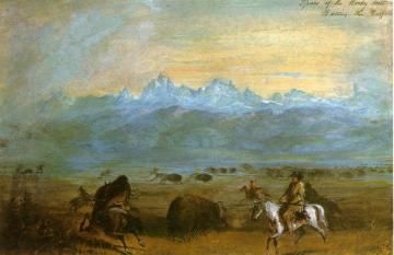 Spurs Of The Rocky Mountains - Baiting The Buffalo Artwork by Alfred Jacob Miller
