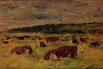 Cows in the Pasture Artwork by Eugène-Louis Boudin