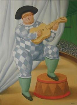Harlequin with Guitar Artwork by Fernando Botero