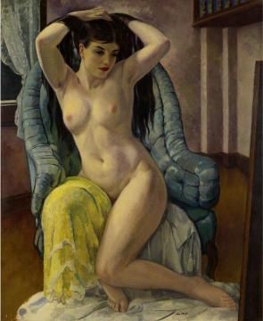 Girl On A Blue Chair Artwork by Leon Kroll