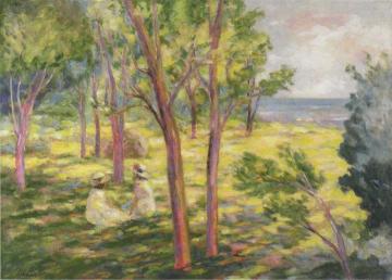 Two girls in a landscape Artwork by Henri Lebasque