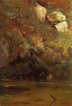 Ferns and Rocks on an Embankment Artwork by Albert Bierstadt