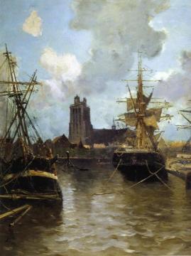 Dordrecht Harbor Artwork by Frank Myers Boggs
