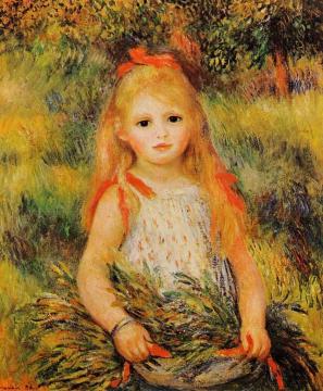 Little Girl with a Spray of Flowers Artwork by Pierre Auguste Renoir