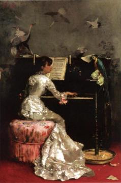 Young Woman At Piano Artwork by Julius LeBlanc Stewart