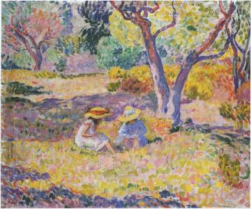 Girls among olive trees Artwork by Henri Lebasque