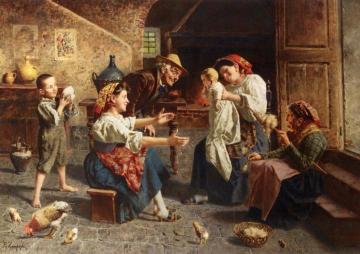 Playing with Baby Artwork by Eugenio Zampighi