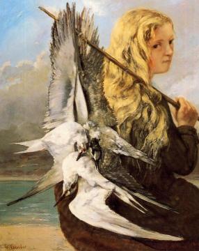 Girl with Seagulls, Trouville Artwork by Gustave Courbet