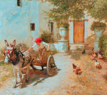 Farm Yard Scene Artwork by Henry la Thangue