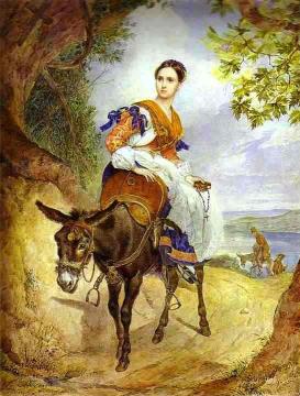 Portrait of O. P. Ferzen on a Donkeyback Artwork by Karl Pavlovich Bryullov