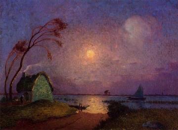 Cottage in the Moonlight in Briere Artwork by Ferdinand du Puigaudeau