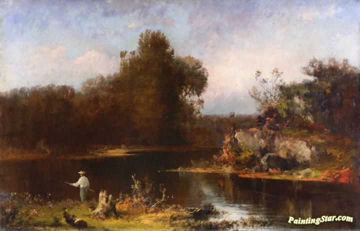 Fisherman on the Riverbank Artwork by Joseph Morviller