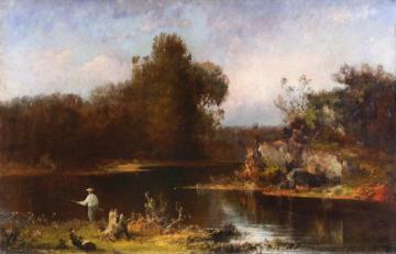 Fisherman on the Riverbank Artwork by Joseph Morviller
