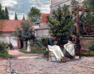 Gisors, Dressmaking in the Garden Artwork by Maximilien Luce