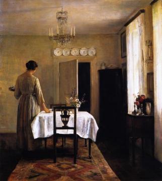 Artist's Wife Setting the Table Artwork by Carl Vilhelm Holsoe