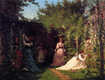 Hollyhocks Artwork by Eastman Johnson