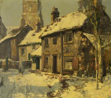 Village Street, Winter Artwork by Stanley Royle