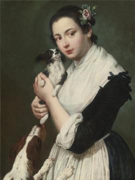 Young Lady with Two Dogs Artwork by Giacomo Ceruti