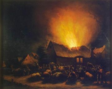 Fire in a Village Artwork by Egbert van der Poel