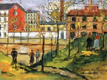 Figures in a Plaza Artwork by Maurice Utrillo