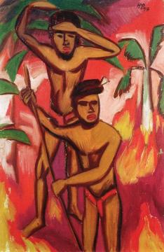 Two Aborigines Artwork by Hermann Max Pechstein