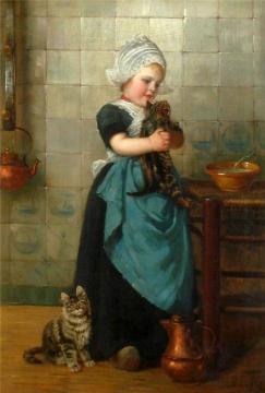 Girl With Kittens Artwork by Edmond Louyot