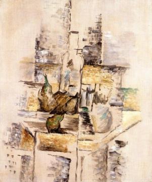 Bottle and Fruit Artwork by Georges Braque