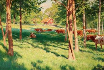 Grazing cows at Schedevi, Tjärstad Artwork by Johan Krouthén