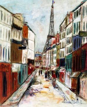 Rue Saint-Doinique and the Eiffel Tower Artwork by Maurice Utrillo