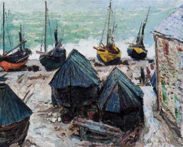 Boats on the Beach at Etretat Artwork by Claude Oscar Monet