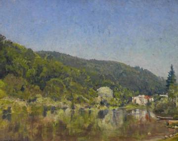 View of a Lake Lined by Trees (Bewaldeter Seeblick) Artwork by Eugen Felix Prosper Bracht