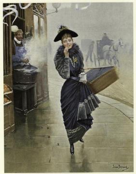 Woman Eating Roasted Nuts Walking Down a City Street, France Artwork by Jean Georges Beraud