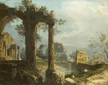 A Caprice:  View with Ruins Artwork by Giovanni Antonio Canal