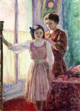 Madame Lebasque Fixing her Daughters Hair Artwork by Henri Lebasque