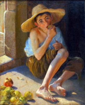 Chico Comiendo Fruta Artwork by Laureano Barrau