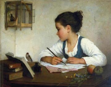 A Girl Writing Artwork by Henriette Browne