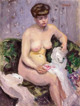Model with a White Robe Artwork by Pierre Bonnard