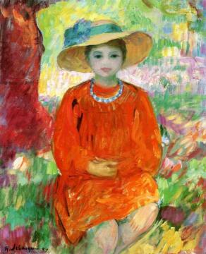 Portrait of a Girl in an Orange Dress Artwork by Henri Lebasque