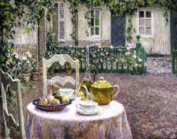 The Pink Tablecloth Artwork by Henri Le Sidaner