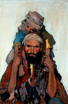 Arab Man With A Child Artwork by James McBey