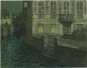 House by the River in full moon Artwork by Henri Le Sidaner