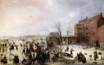 A Scene on the Ice near a Brewery Artwork by Hendrick Avercamp