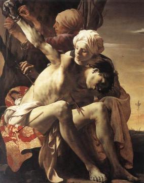 St Sebastian Tended by Irene and her Maid Artwork by Hendrick Terbrugghen